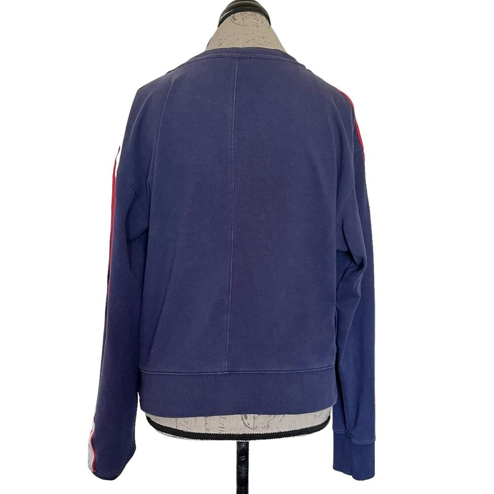 Champion Heritage Crewneck Sweatshirt Navy Blue Spellout Sleeve Stripe Sz Medium - Picture 3 of 13